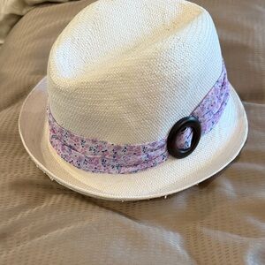 White Fedora with Pink & Purple Floral Band